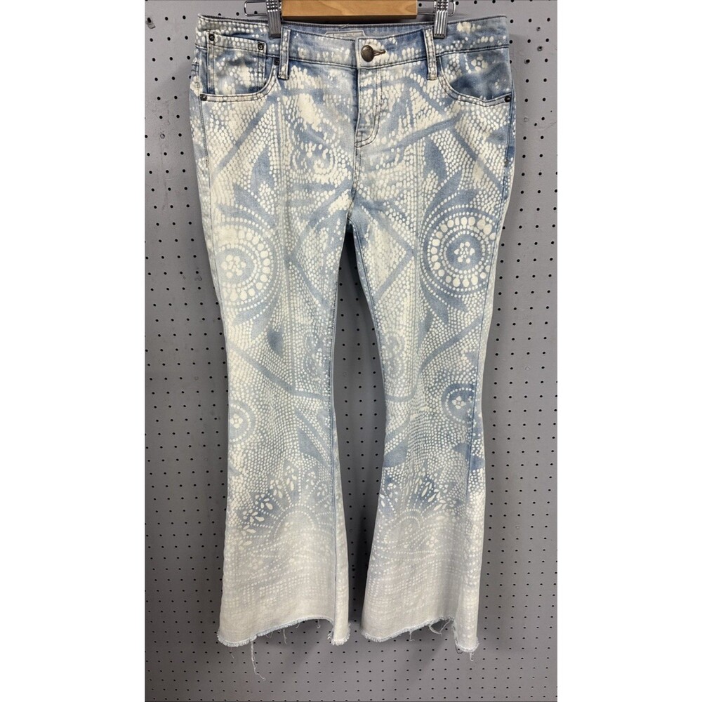 Free People Women Jeans Sz 29 Discharge Bali Bleached Flared Bell Bottoms Denim